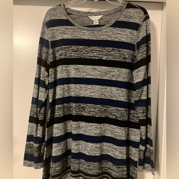 Christopher and Banks long-sleeved black and royal blue striped tee.  Size large - Picture 1 of 4